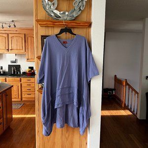 Oh My Gauze! Pleated Shark Bite High Low Hem Short Sleeve Lavender Tunic-OS